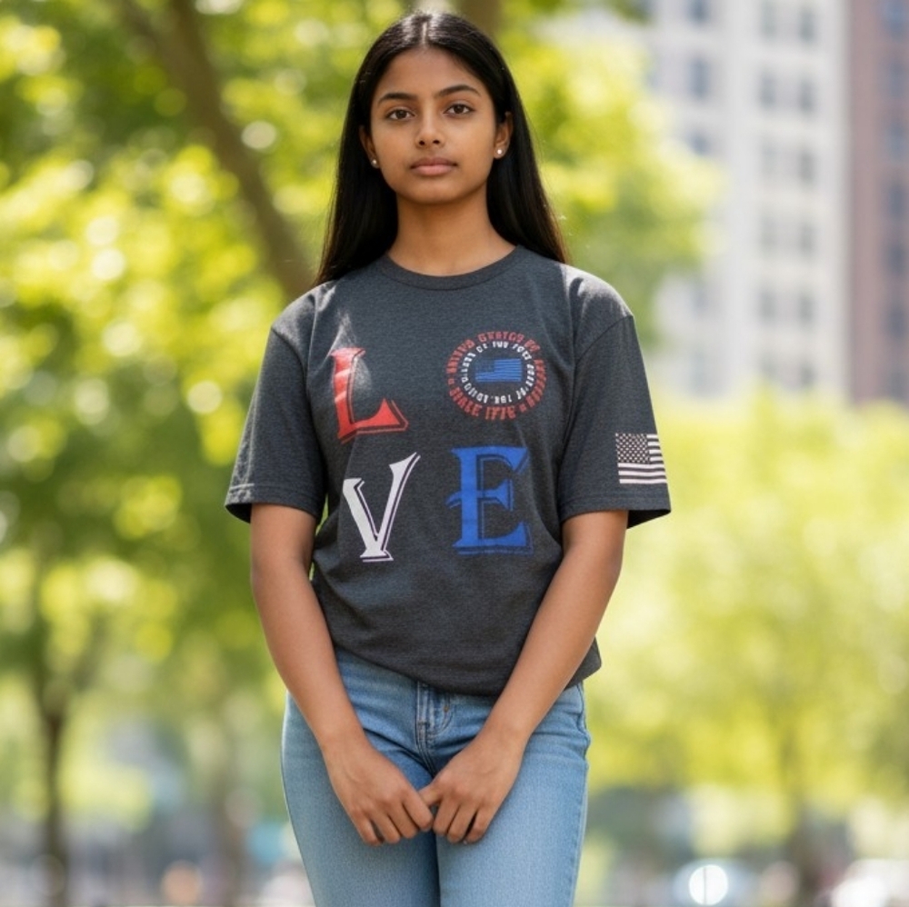 Next Level Apparel Graphic "Love" Short Sleeve Tee - Charcoal Fall T-Shirt